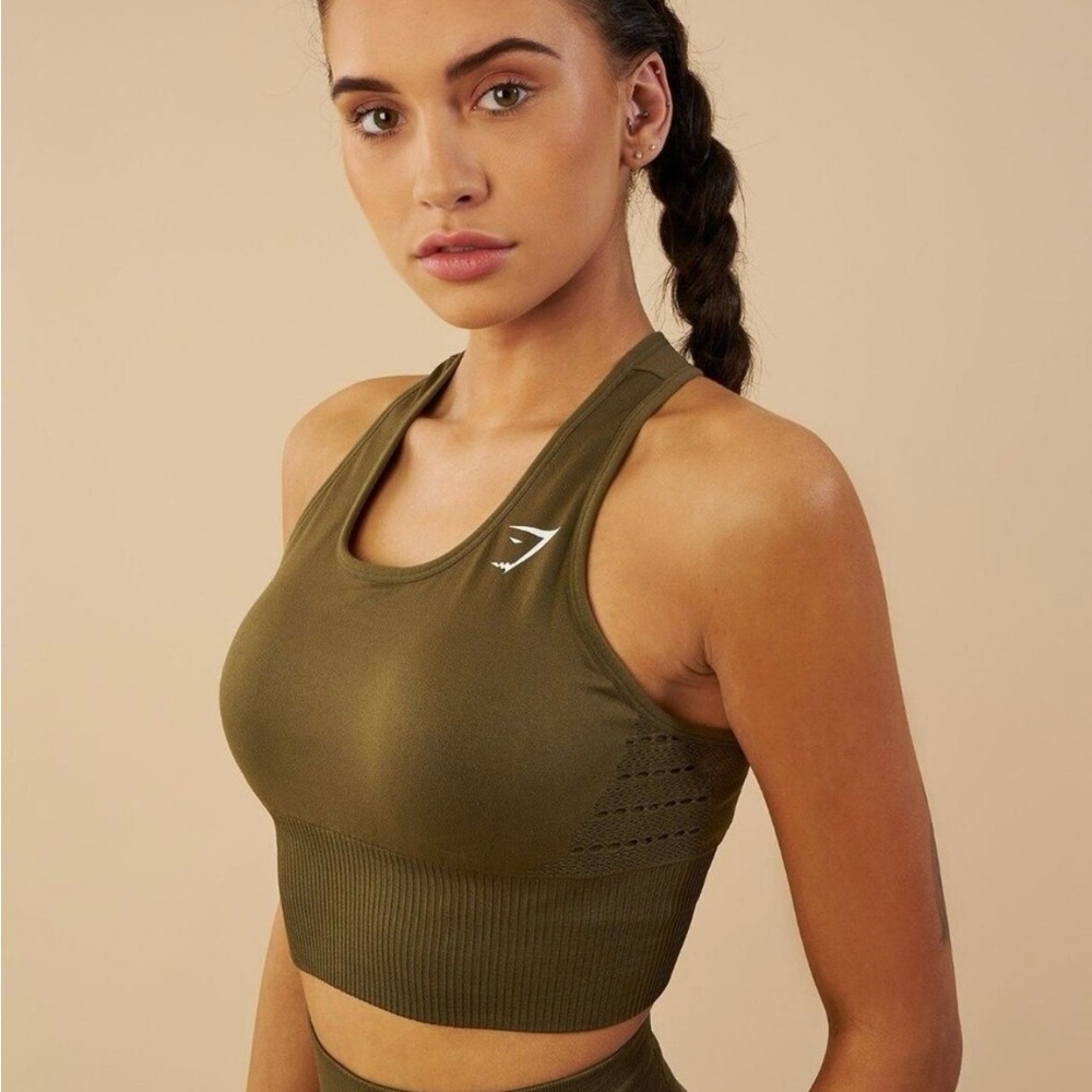 Gymshark Energy Seamless Crop Vest Green Sports Bra XS
